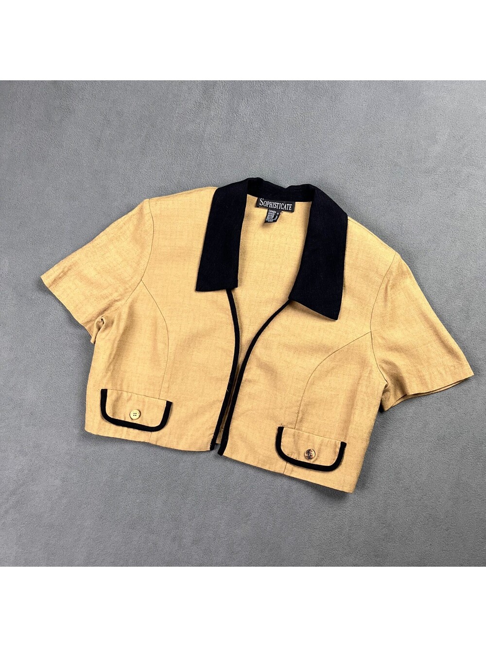 Vintage Cropped Women's Blazer, Short Sleeve Color Blocked Crop Jacket